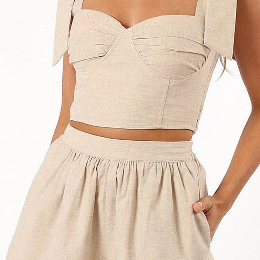 Linen Blend Beige Crop Top and Short Set